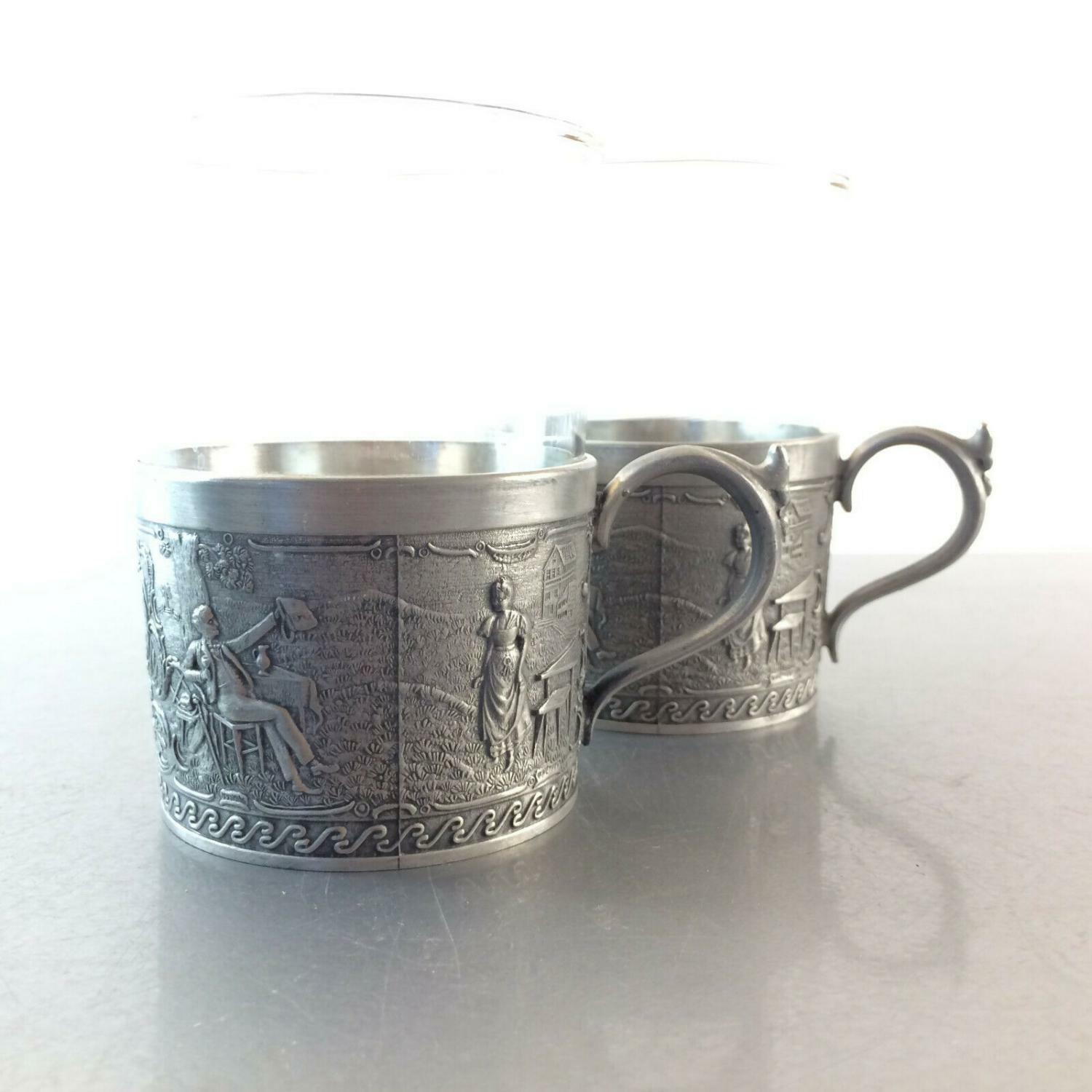Friesling ZINN ORNAMENTE 2 er Teegläser Teetassen 9,5 cm Tassen  SCHOTT