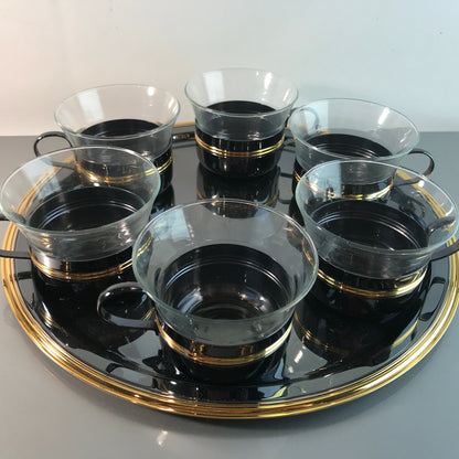 Teetassen Teegläser D Glas 8,5 cm 6 er Set 50er 60er + Tablett 29 cm