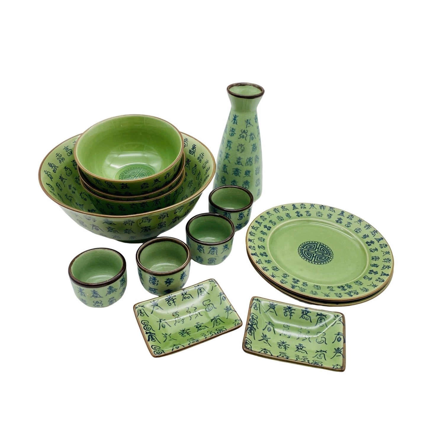 Porzellan Schalen Schüssel grün Schriftzeichen asiatisch Teeschalen Set