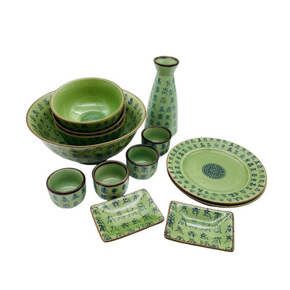 Porzellan Schalen Schüssel grün Schriftzeichen asiatisch Teeschalen Set