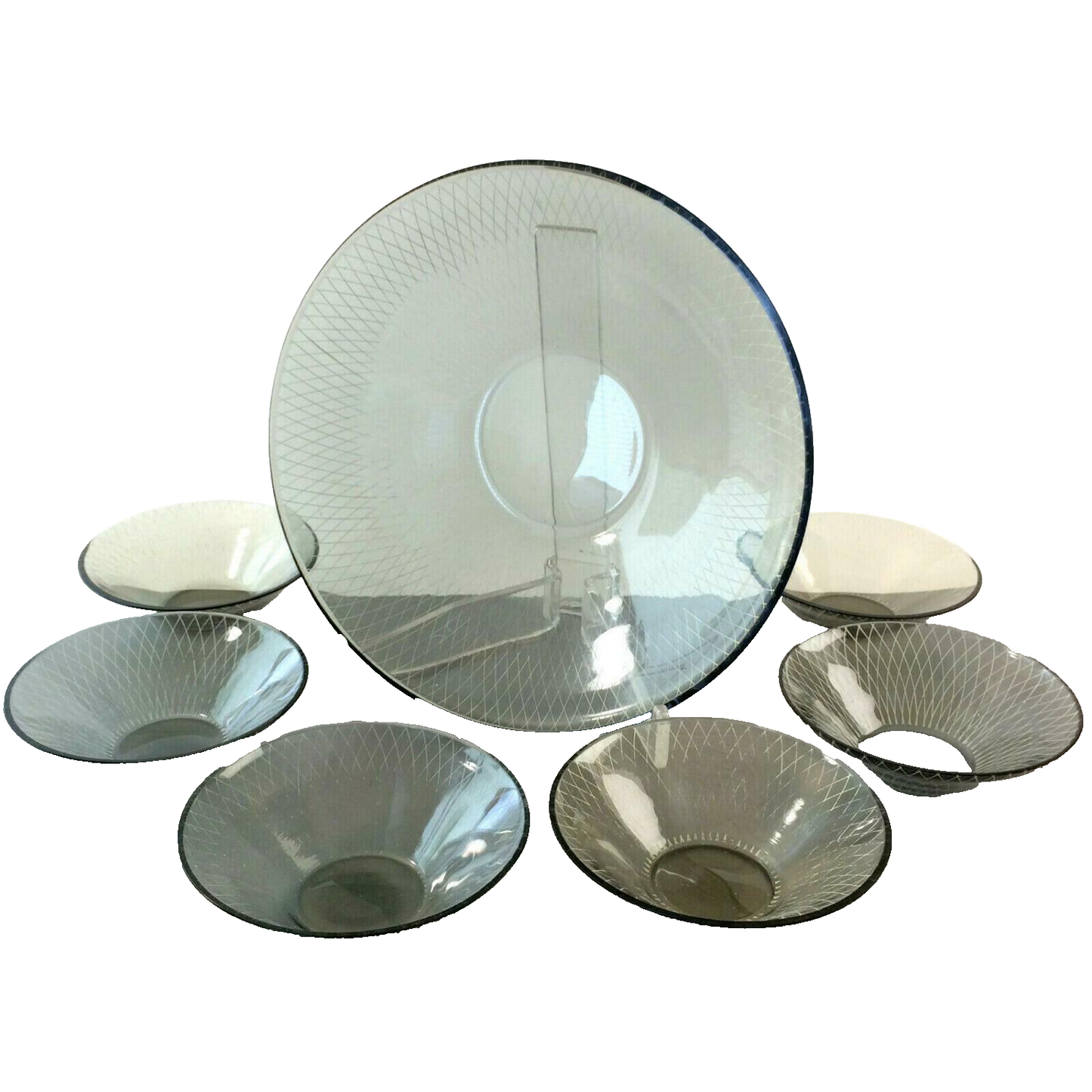 RAUCHGLAS 50er 60er Schüssel Schälchen Schale Set MID CENTURY 7 teil.