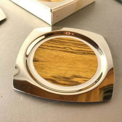 Untersetzer Teegläser Edelstahl Chromargan mit Holz Dekor innen
