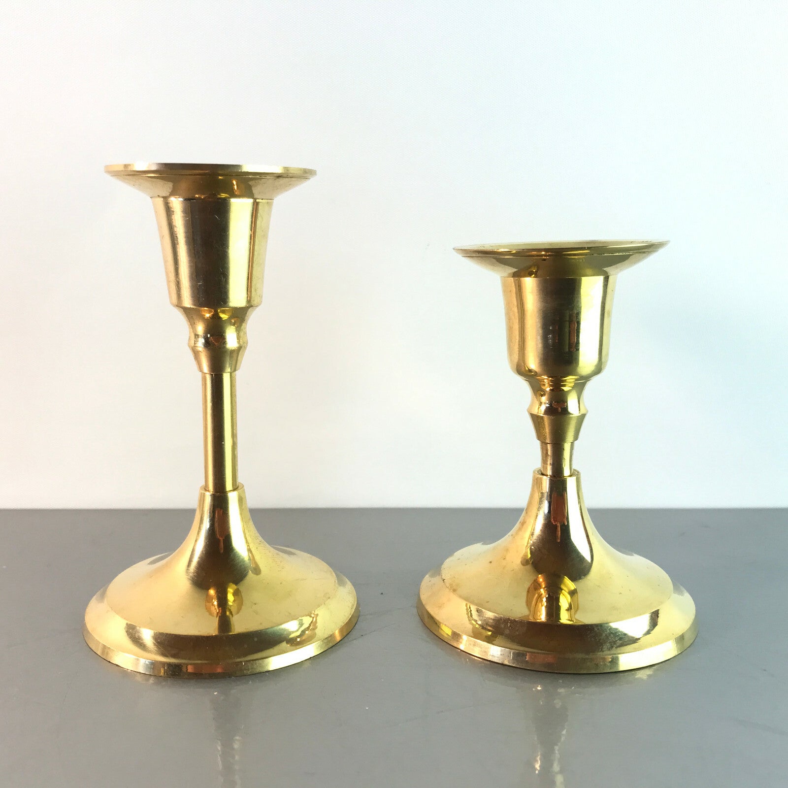 MESSING Kerzenhalter Kerzenständer 9 / 10,5 cm Haushaltskerzen  2er Set 