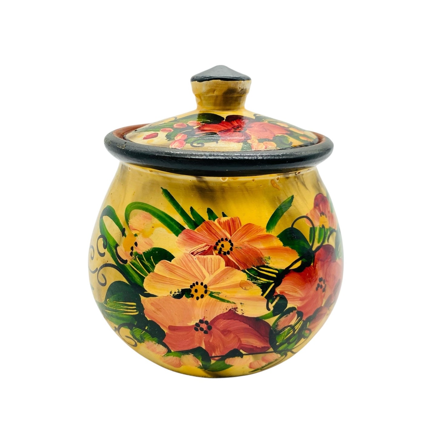 Alte Dose Keramik Deckeldose H 12 cm Keramikdose & Deckel bemalt mit Blumen