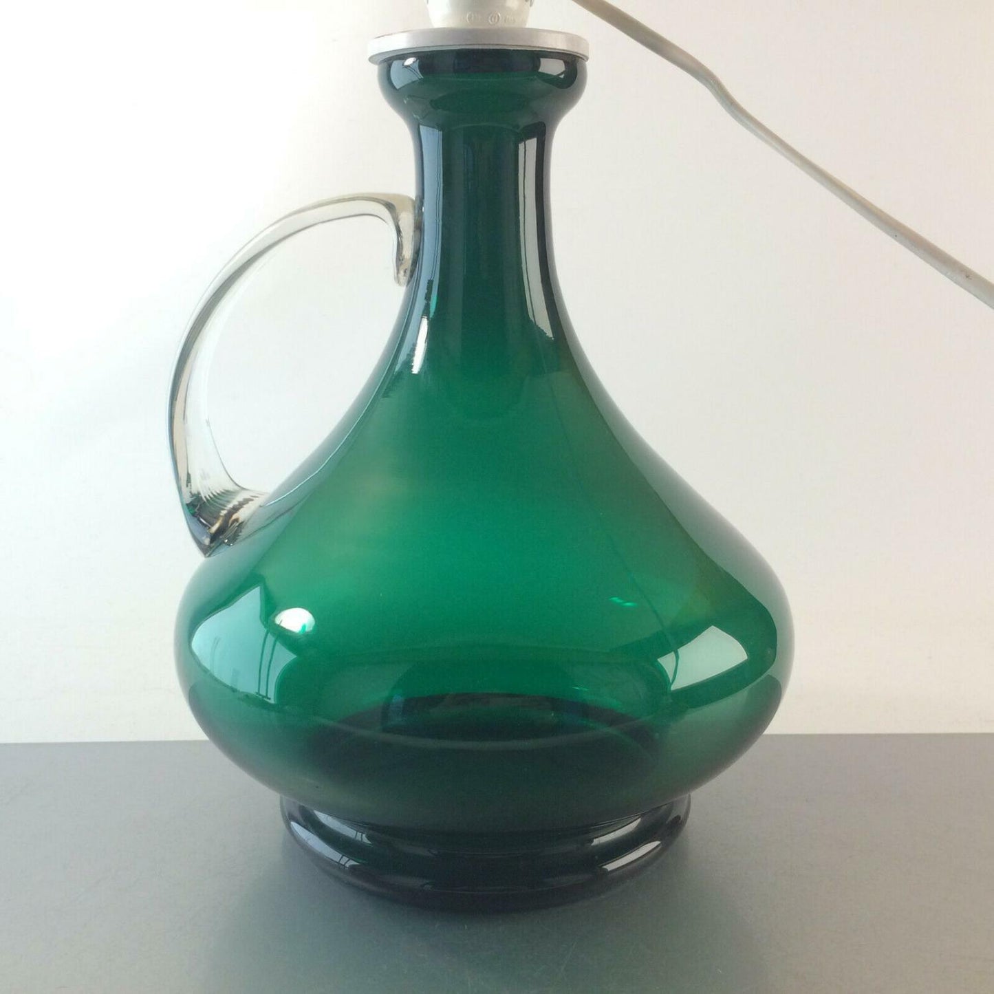 Lampenfuß Leuchte Glas grün ITALY 29 cm + SCHIRM 50er 60er 70er Lampe 