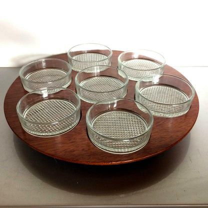 Rondell Drehscheibe Schale SCHÄLCHEN Glas MID CENTURY 50er 60er Holz 35cm