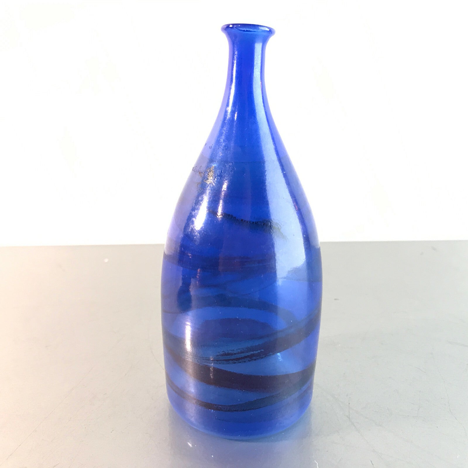 Vintage blau Vase 50er 60er 13 cm MID CENTURY feines dünnes Glas Dekoration