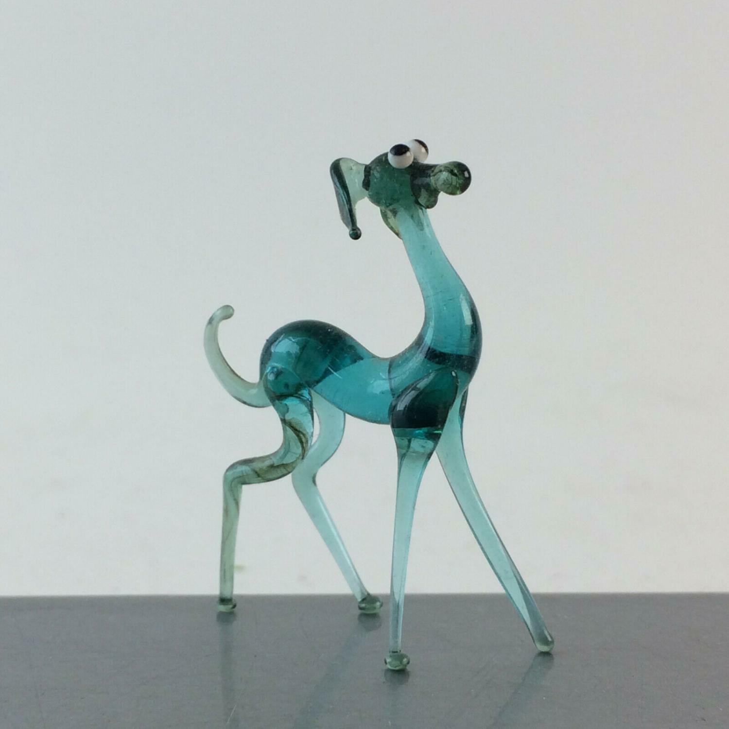 Hund blau H 4,2 cm Glas 50er 60er Lauscher Vintage MID CENTURY 