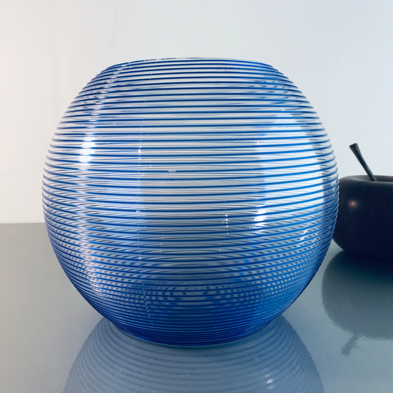 ZWIESEL Fadenglas 13 cm Vintage Vase 50er 60er MID CENTURY blau 40er