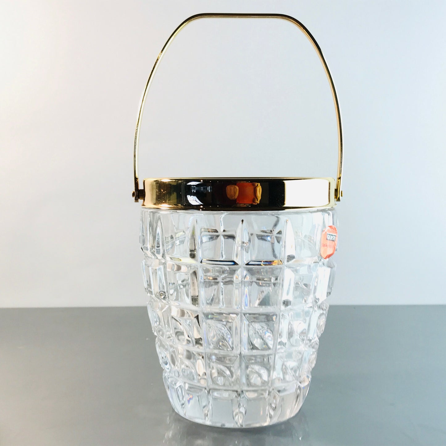 QUIST Eiswürfeleimer Glas 50er 60er 70er 11,5 cm Gold farben Messing