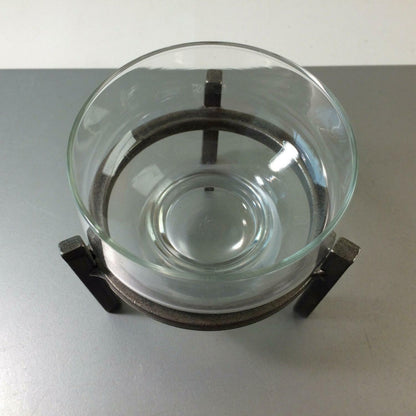 Kerzenhalter Glaseinsatz GUSSEISEN Eisen Halter 70er 60er Glas D 9,8 cm