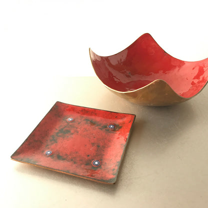 MID CENTURY Emaille Schalen 50er Vintage rot D 13,7 / 16 cm