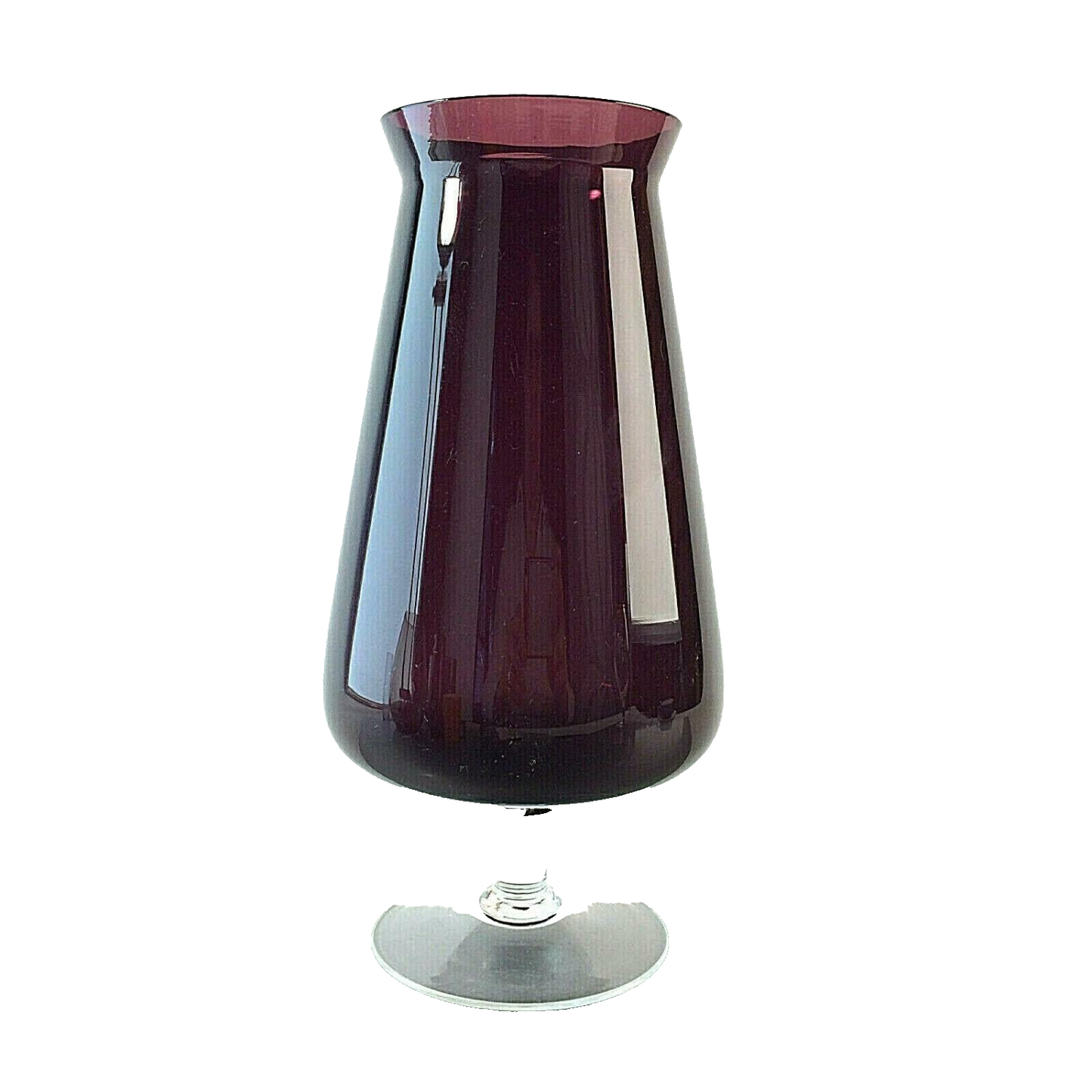 Vintage Glas Vase lila 50er 60er MID CENTURY 25 cm mit Fuß