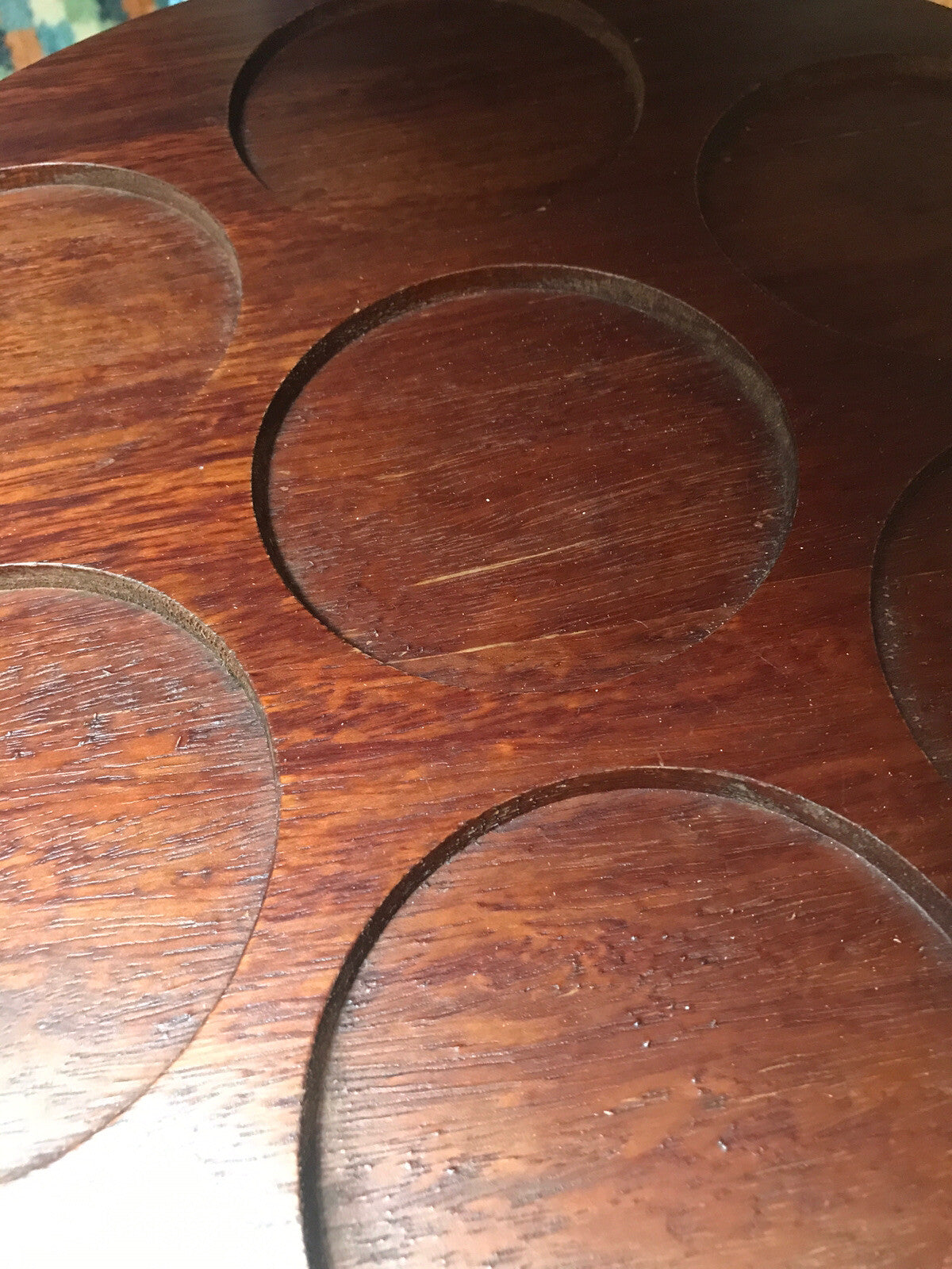 Rondell Drehscheibe Schale SCHÄLCHEN Glas MID CENTURY 50er 60er Holz 35cm