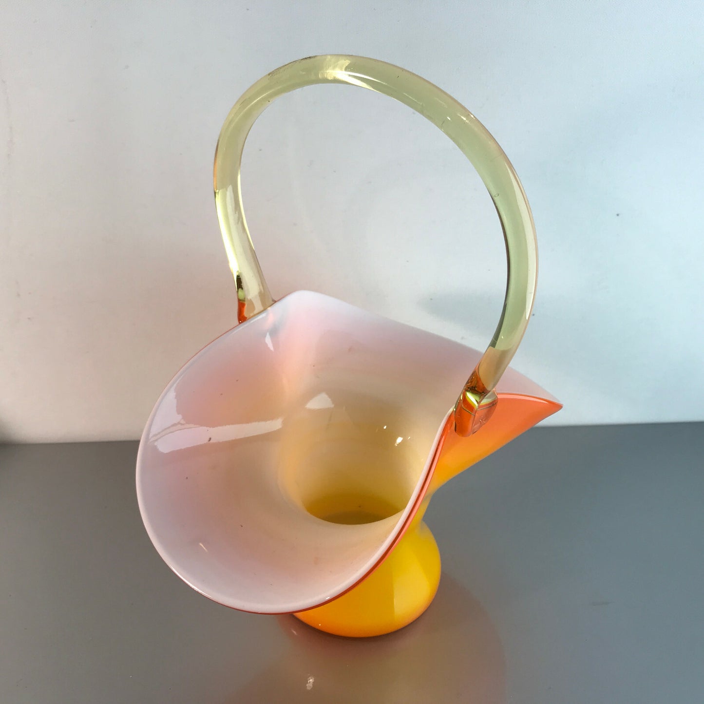 Glas Schale 50er 60er  VINTAGE 24,5 cm Schüssel orange weiß Korb