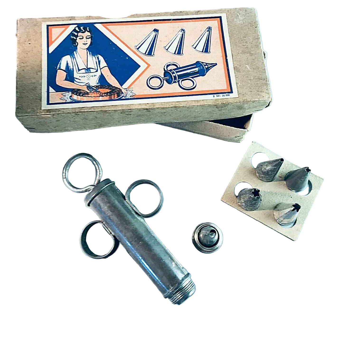 Alte Konditorspritze zum Befüllen Verzieren Dekorieren Metall in OVP 40er