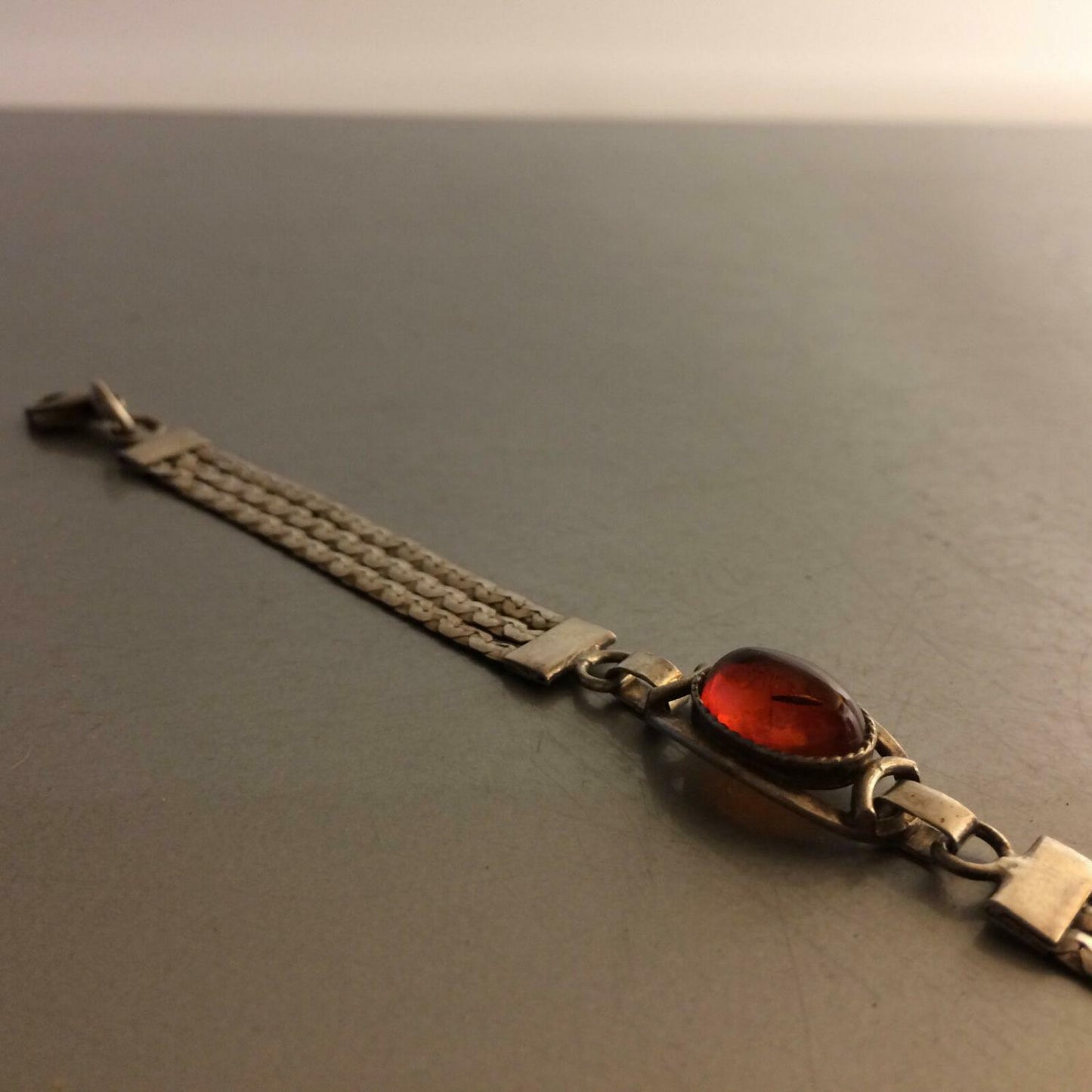 ARMBAND versilber 925 Bernstein und punziert Art Déco 17 cm 