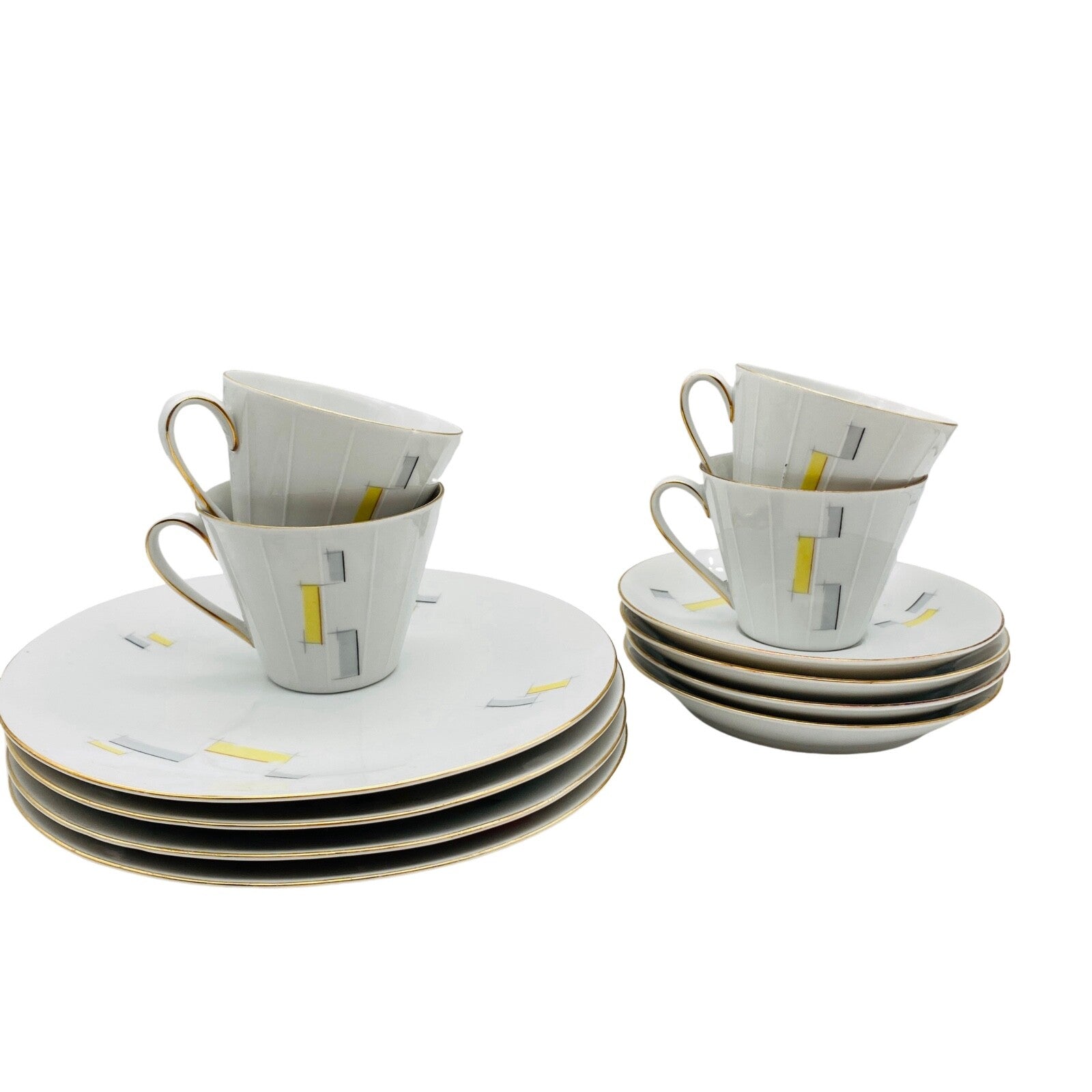 Zeh Scherzer Porzellan Schale Goldrand 50er 60er Set Teller Tassen  MID CENTURY