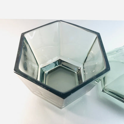 VINTAGE Dose Art Déco Facetten Böhmen Bonboniere Glas grau