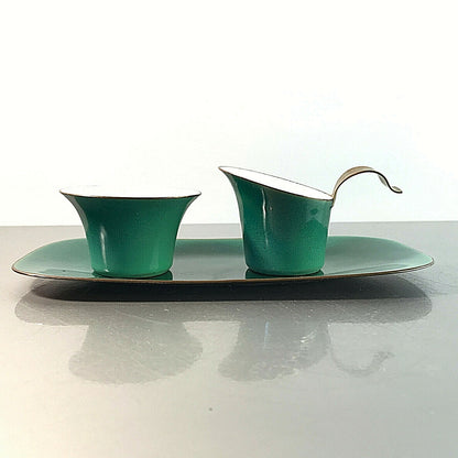 SAHNESERVICE 50er Rahmservice EMAILLE Kupfer Zucker Milch MID CENTURY grün