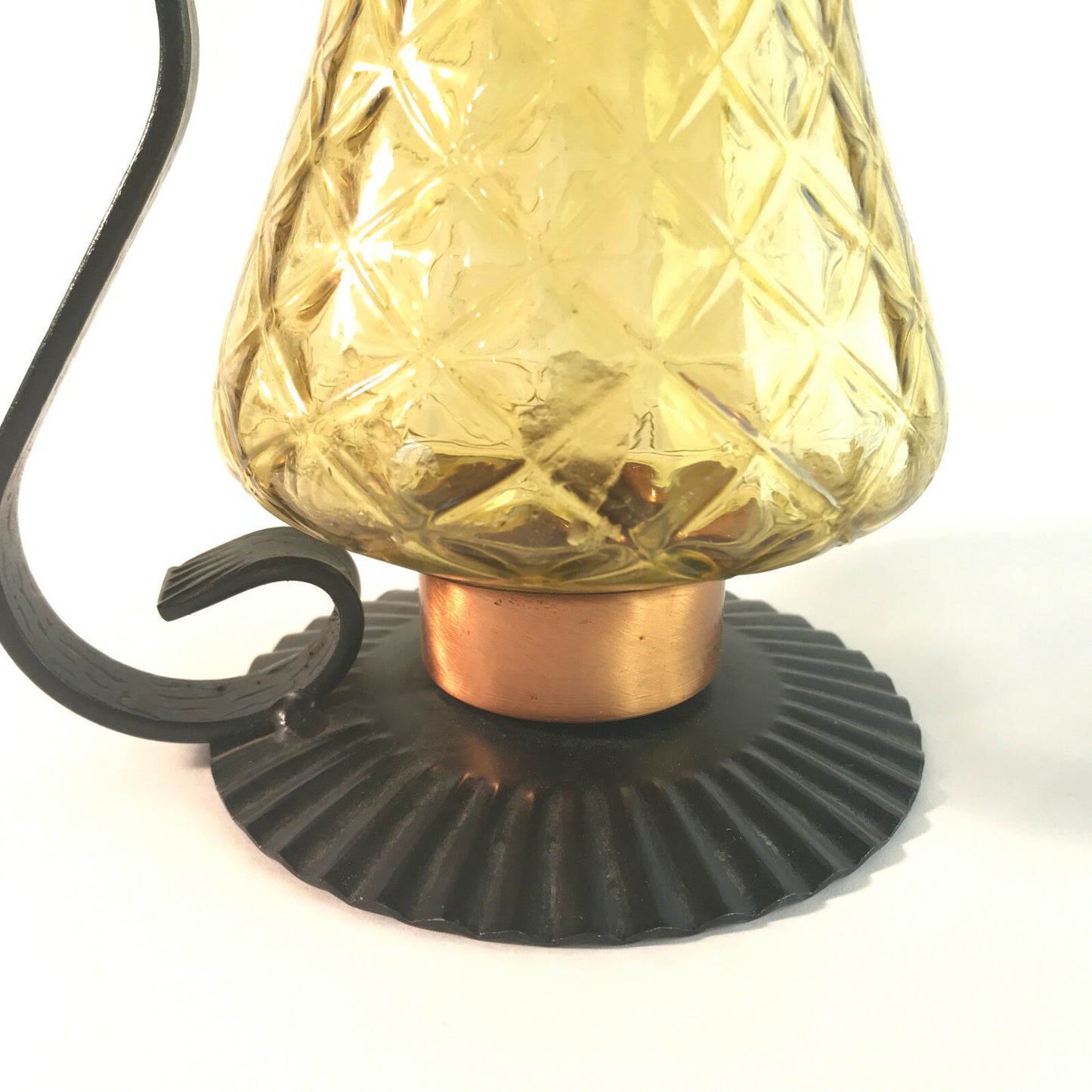 Kerzenhalter Windlicht Glas Schirm 21 cm 60er Kerzenständer Metall gelb
