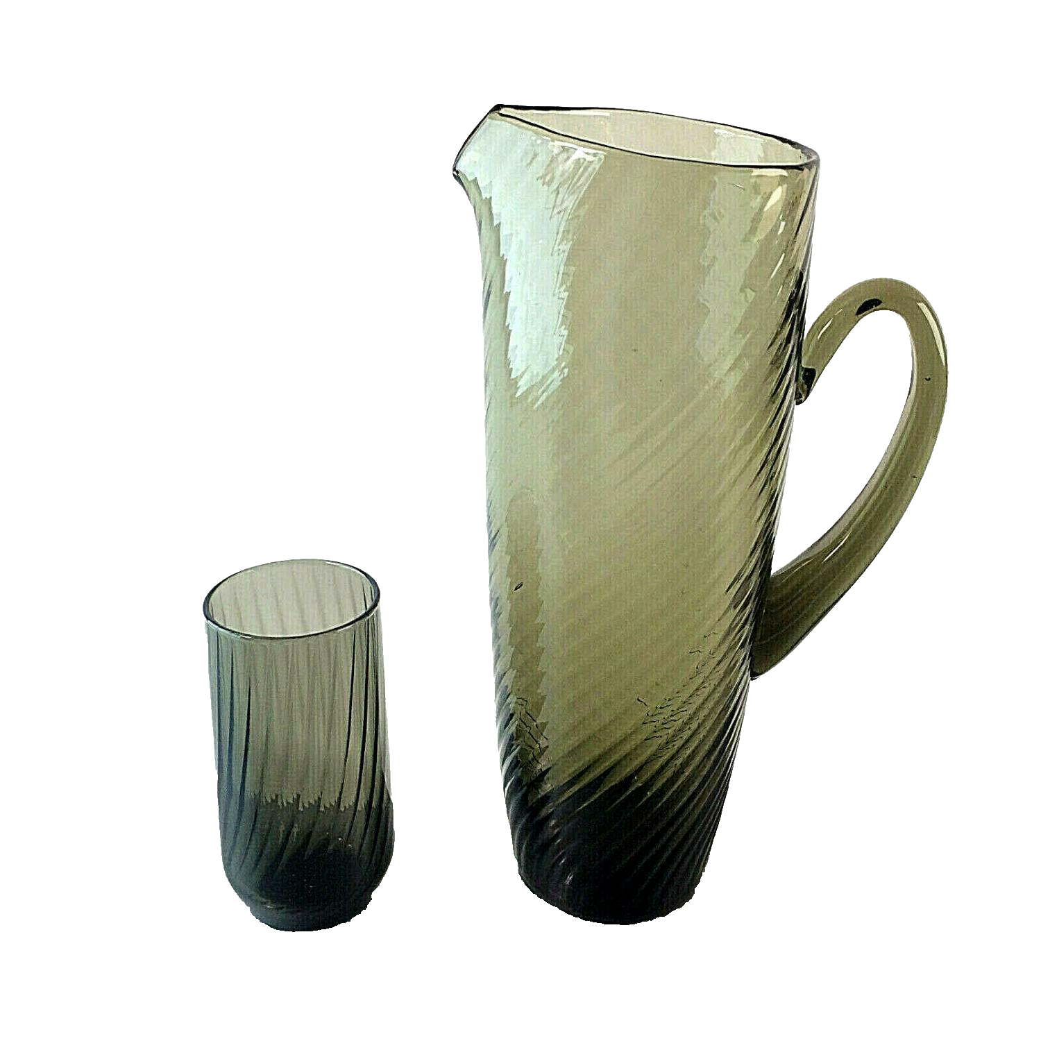 Karaffe + Glas 50er 60er Vase MID CENTURY Rauchglas 27 cm Kanne Set