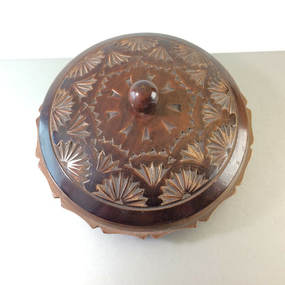Vintage 60er 50er Deckeldose Dose Holz D 17,5 cm MID CENTURY Schnitzerei