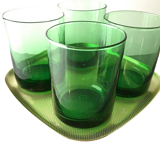 Gläser 8,6 cm Wassergläser Likörgläser Vintage grün 4 er Set 50er Tablett