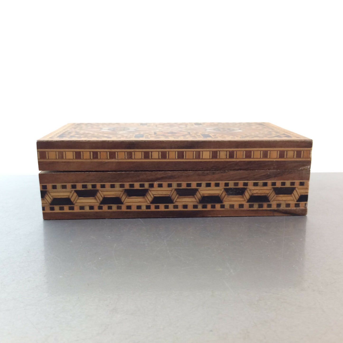 MID CENTURY Holz Dose 50er 60er Intarsien Deckeldose 5,2 x 10,4 x 18,2cm