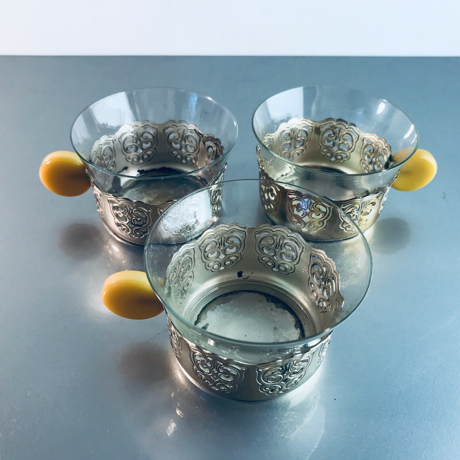 Art Déco Teetassen 30er 40er VINTAGE versilbert Tassen Halter Bakelit