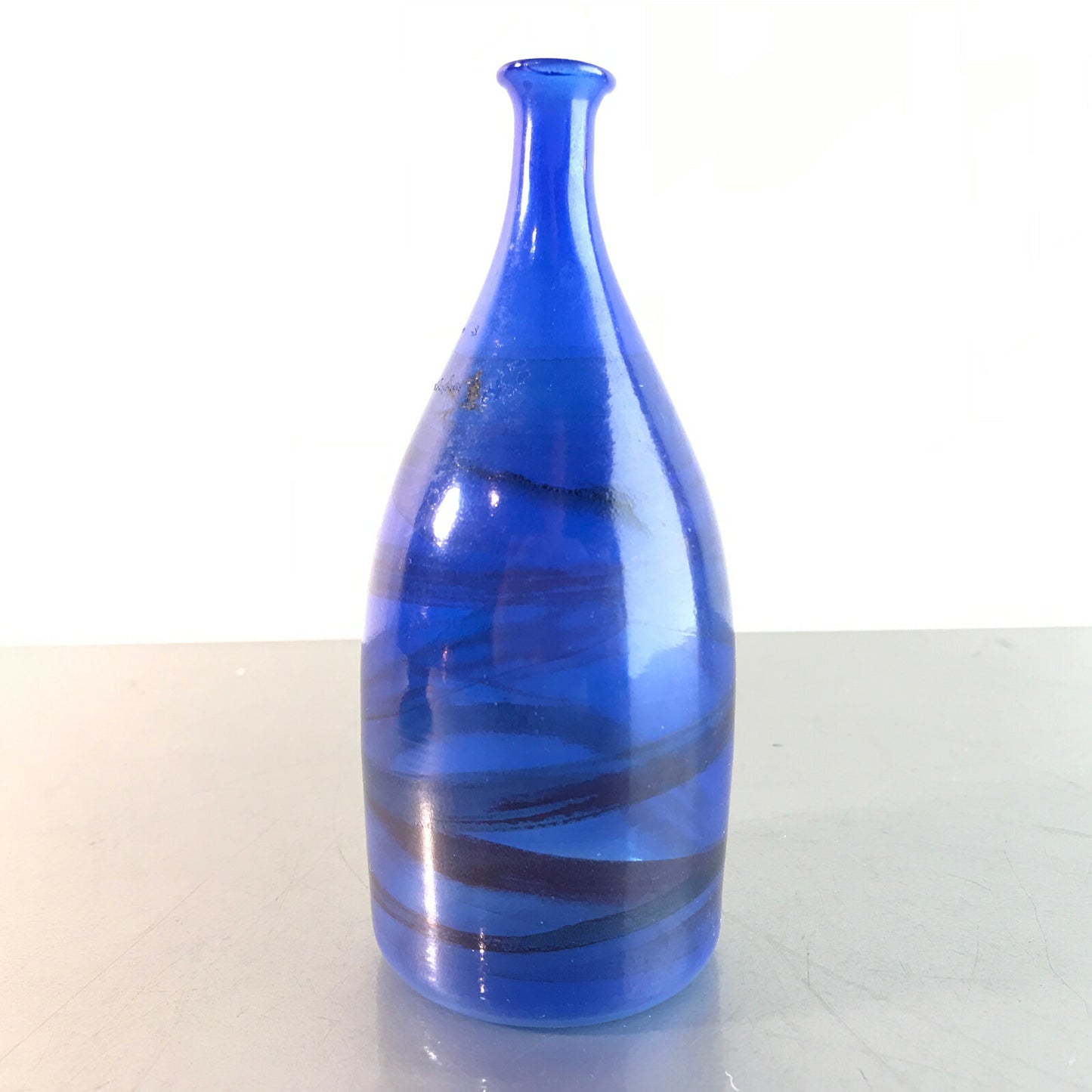 Vintage blau Vase 50er 60er 13 cm MID CENTURY feines dünnes Glas Dekoration