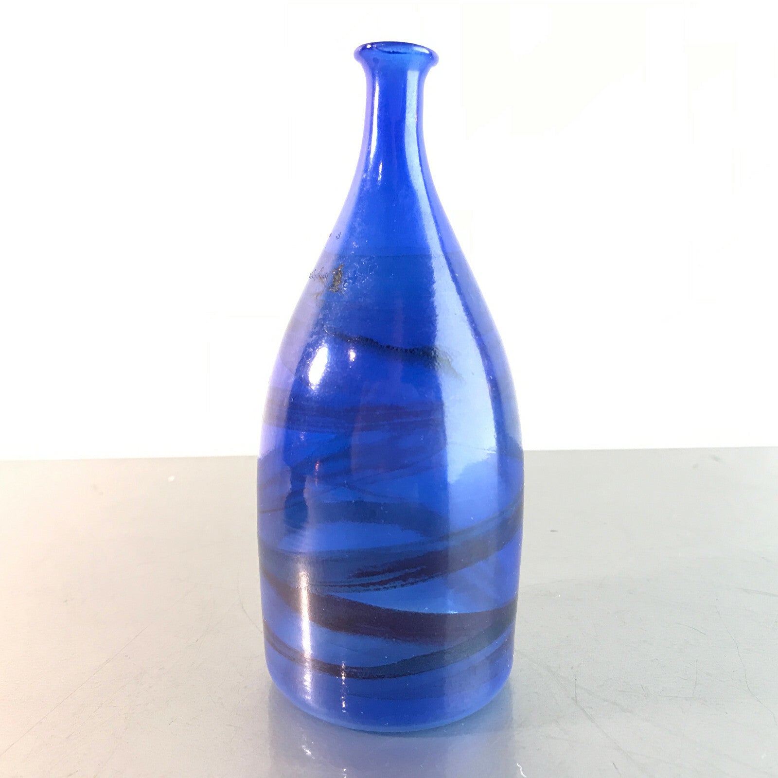 Vintage blau Vase 50er 60er 13 cm MID CENTURY feines dünnes Glas Dekoration