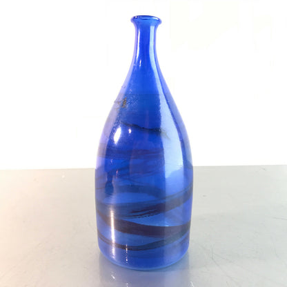 Vintage blau Vase 50er 60er 13 cm MID CENTURY feines dünnes Glas Dekoration