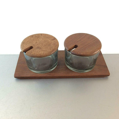 MID CENTURY Holzschale Schale Teak Holz  50er 60er Glas Dose Menagere