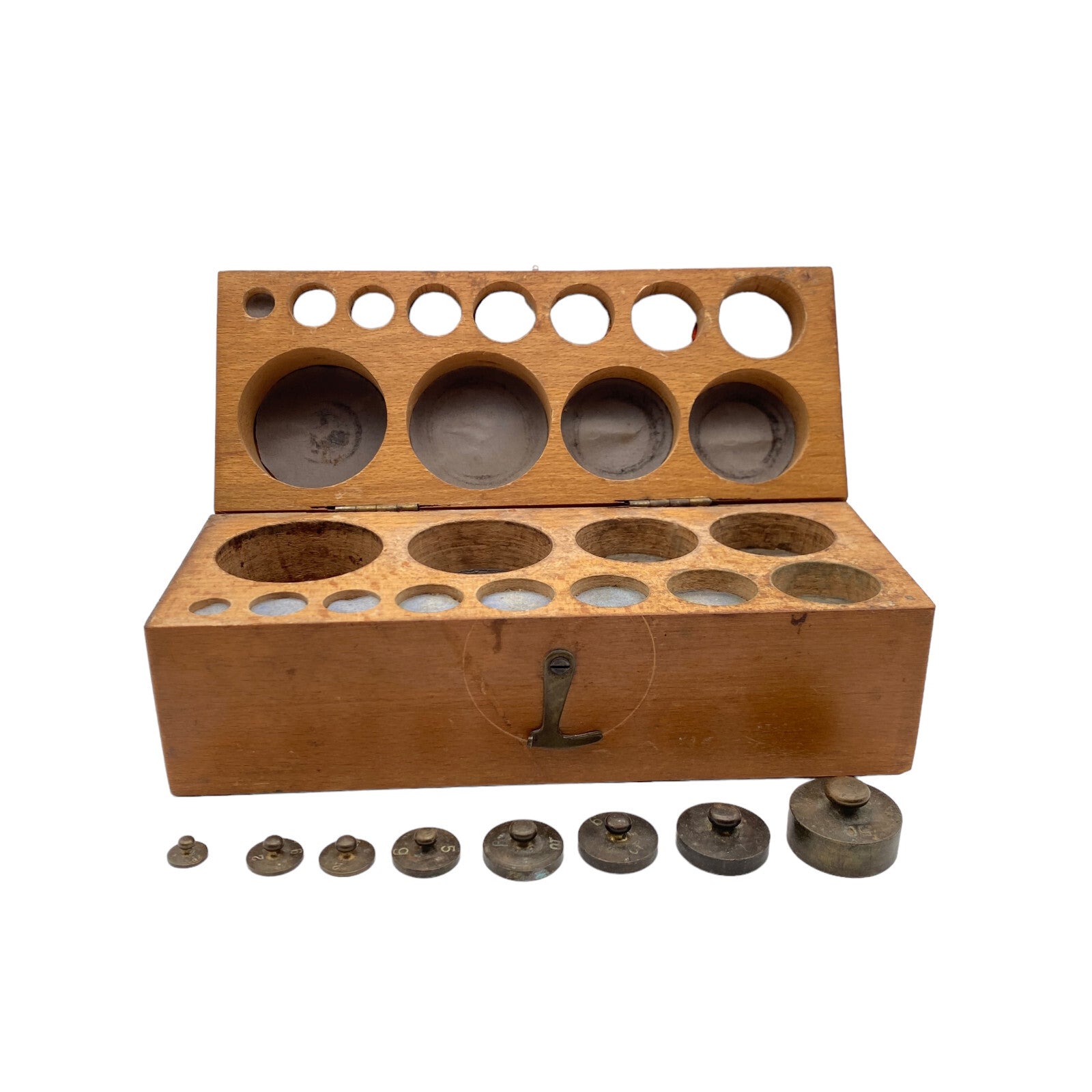 Alte Gewichte Waage 1g 2g 5g 10g 20g 50g unvollständig Holz Box 30er 40er 50er