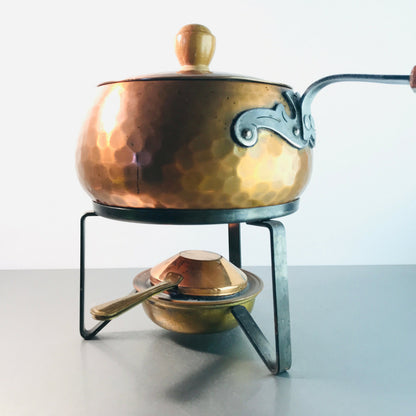 stockli Swiss FONDUE Topf Vintage Kupfer 60er Fonduetopf Stövchen Brenner