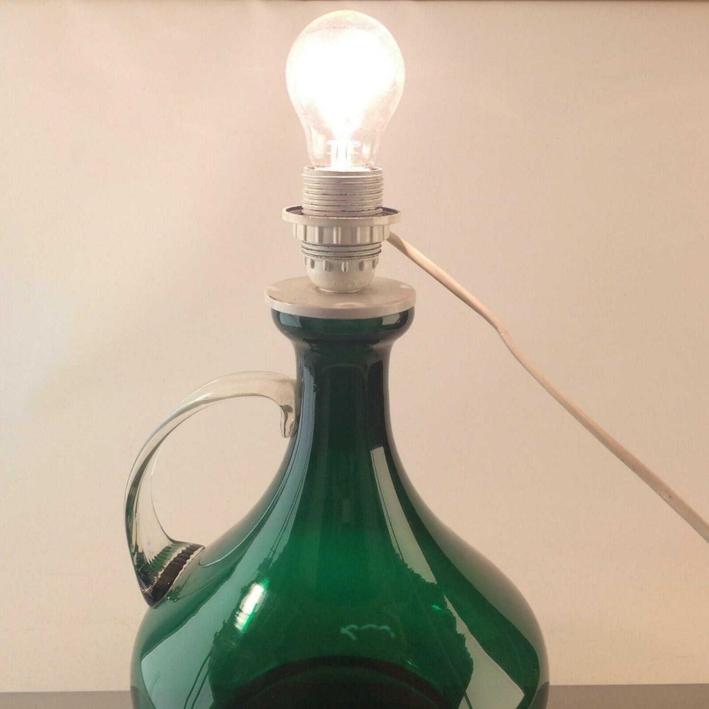 Lampenfuß Leuchte Glas grün ITALY 29 cm + SCHIRM 50er 60er 70er Lampe 