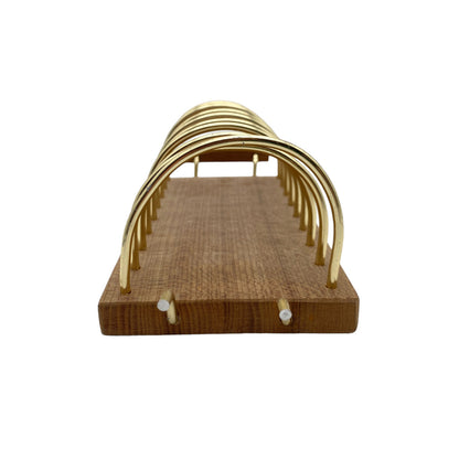 Toasthalter Briefhalter Teak VINTAGE 60er Holz  21 cm ALU gold Dekoration Büro