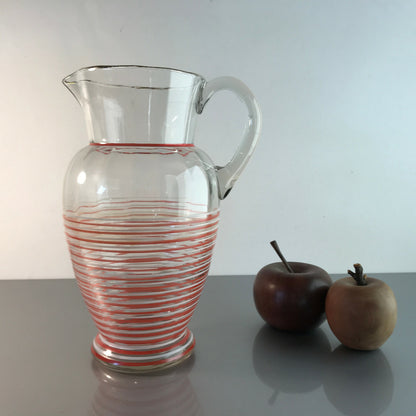 MID CENTURY Kanne bemalt Glas Karaffe Saftkrug 23,5 cm 50er 60er Vintage