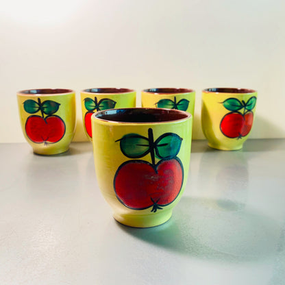 STAFFEL Stoneware Becher  9 cm gelb mit Apfel 5er Set Keramik 50er 60er