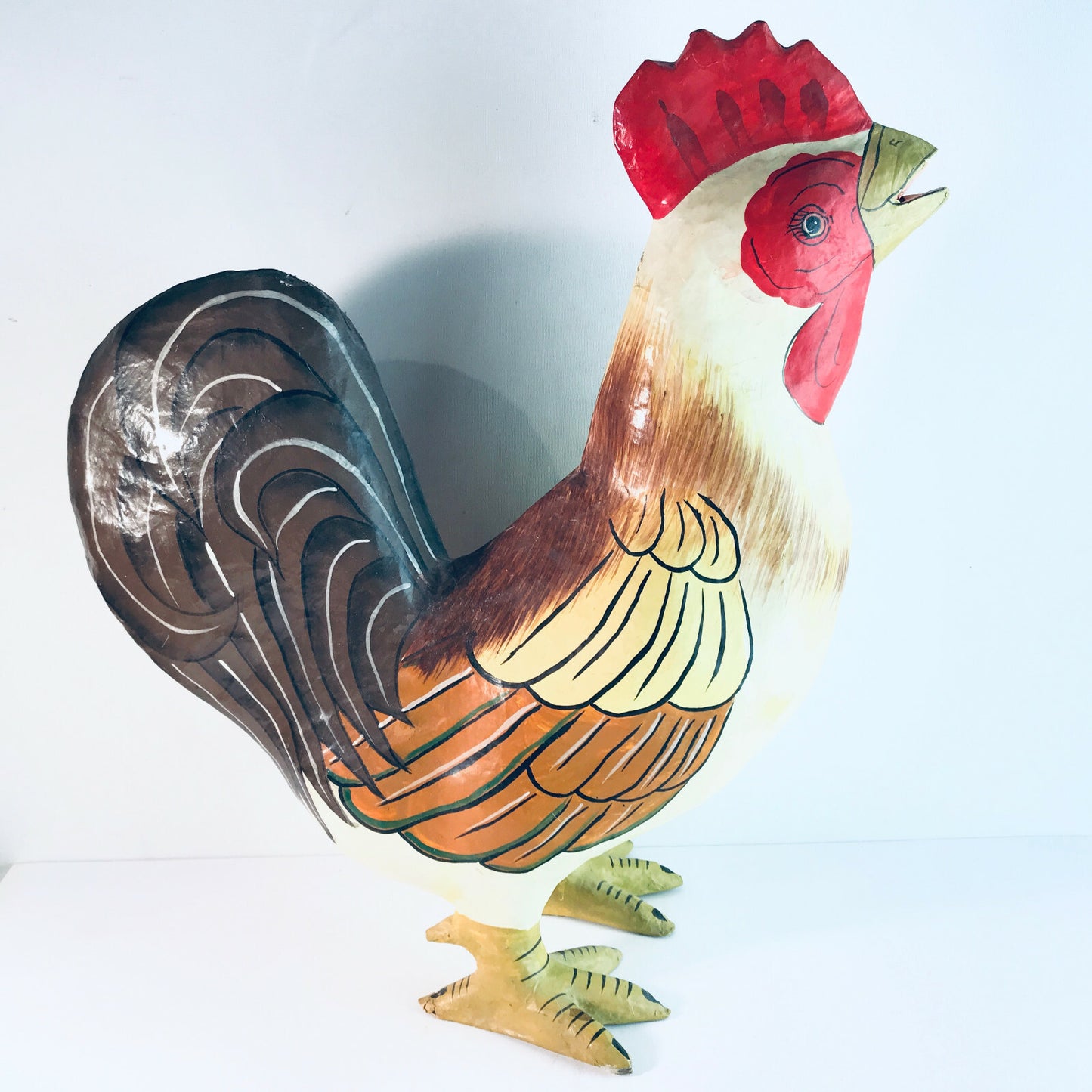 Pappmarche Hahn 70er Pappe Papier 40 cm Deko Vintage Huhn Henne
