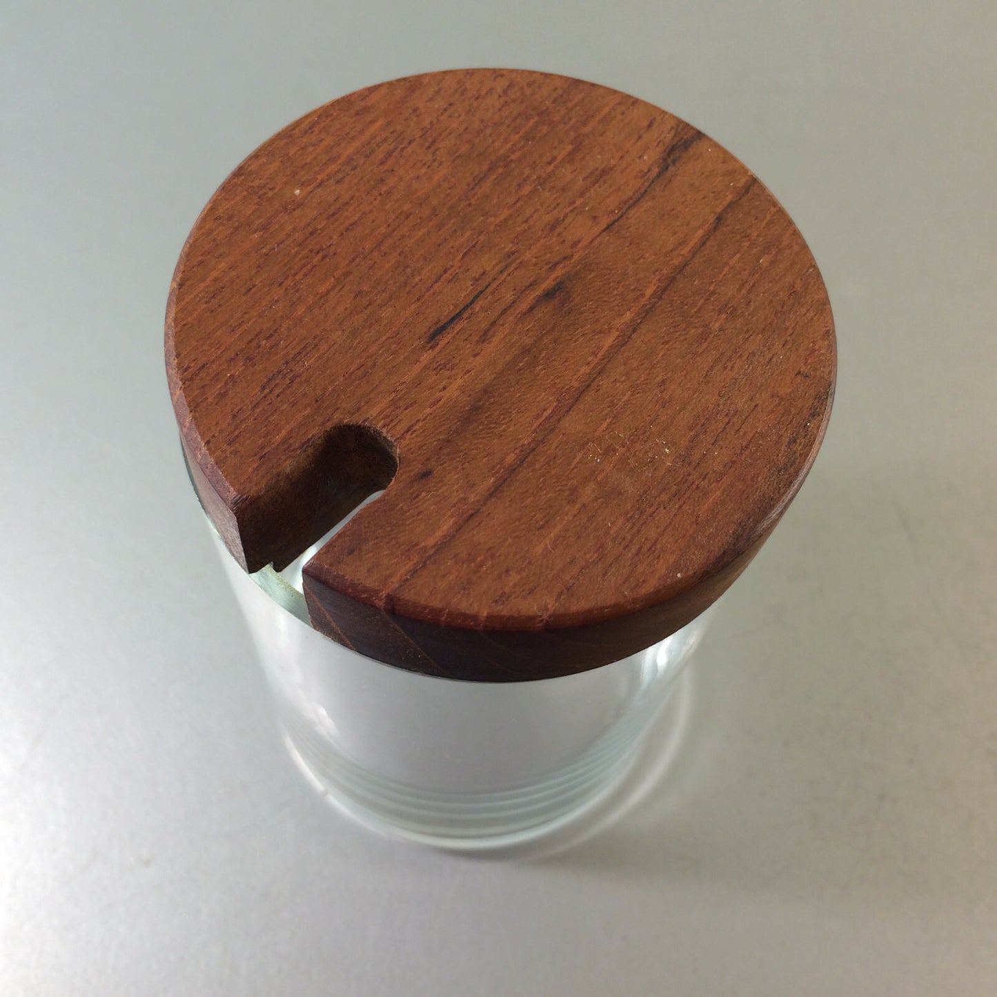 VINTAGE 60er 70er 6er Deckeldose Dose H 9,5  cm Holz Glas D  6,2 cm