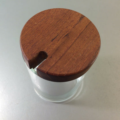 VINTAGE 60er 70er 6er Deckeldose Dose H 9,5  cm Holz Glas D  6,2 cm