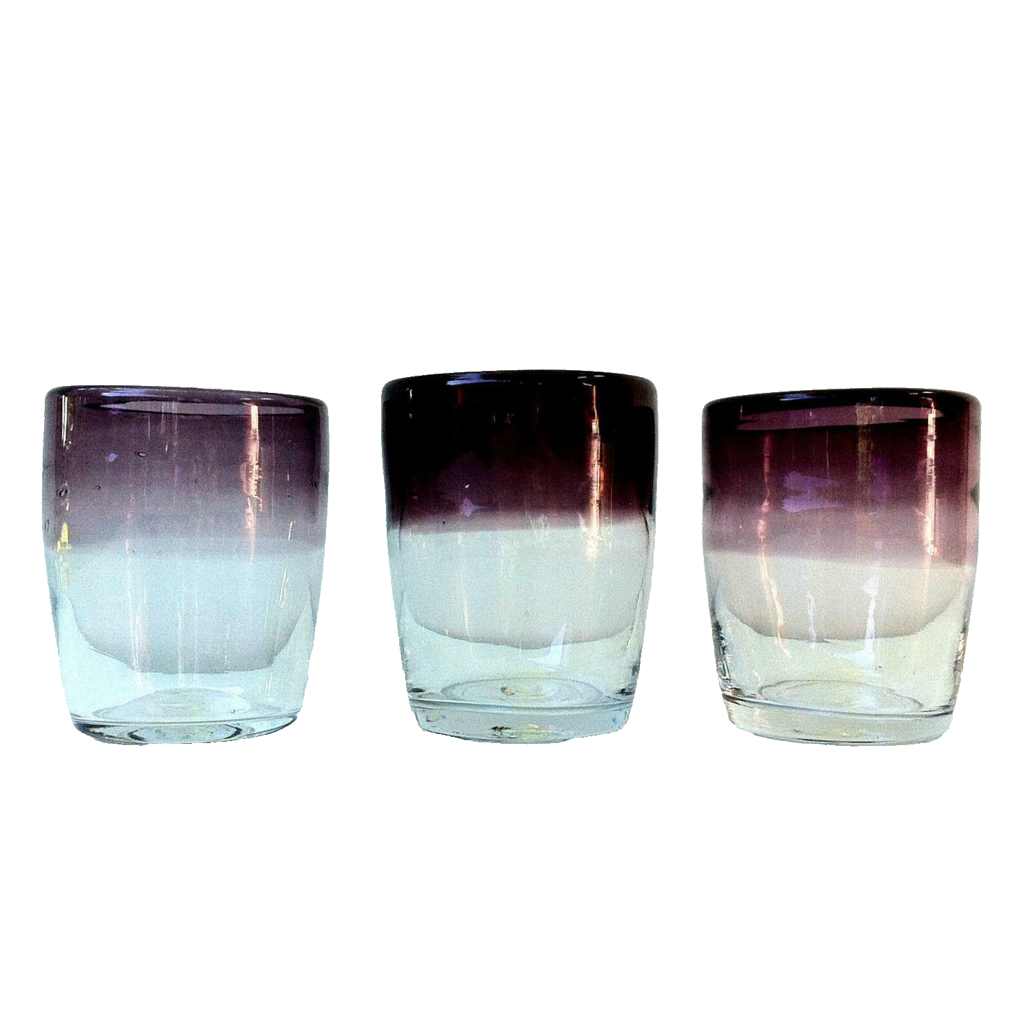 3er Set Gläser Wasserglas Glas Unikate violett lila H ca. 10 cm