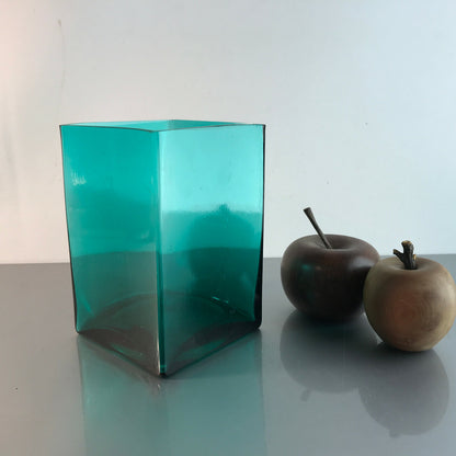 Vintage Vase eckig grün 15,3 cm 70er 80er MID CENTURY Glas