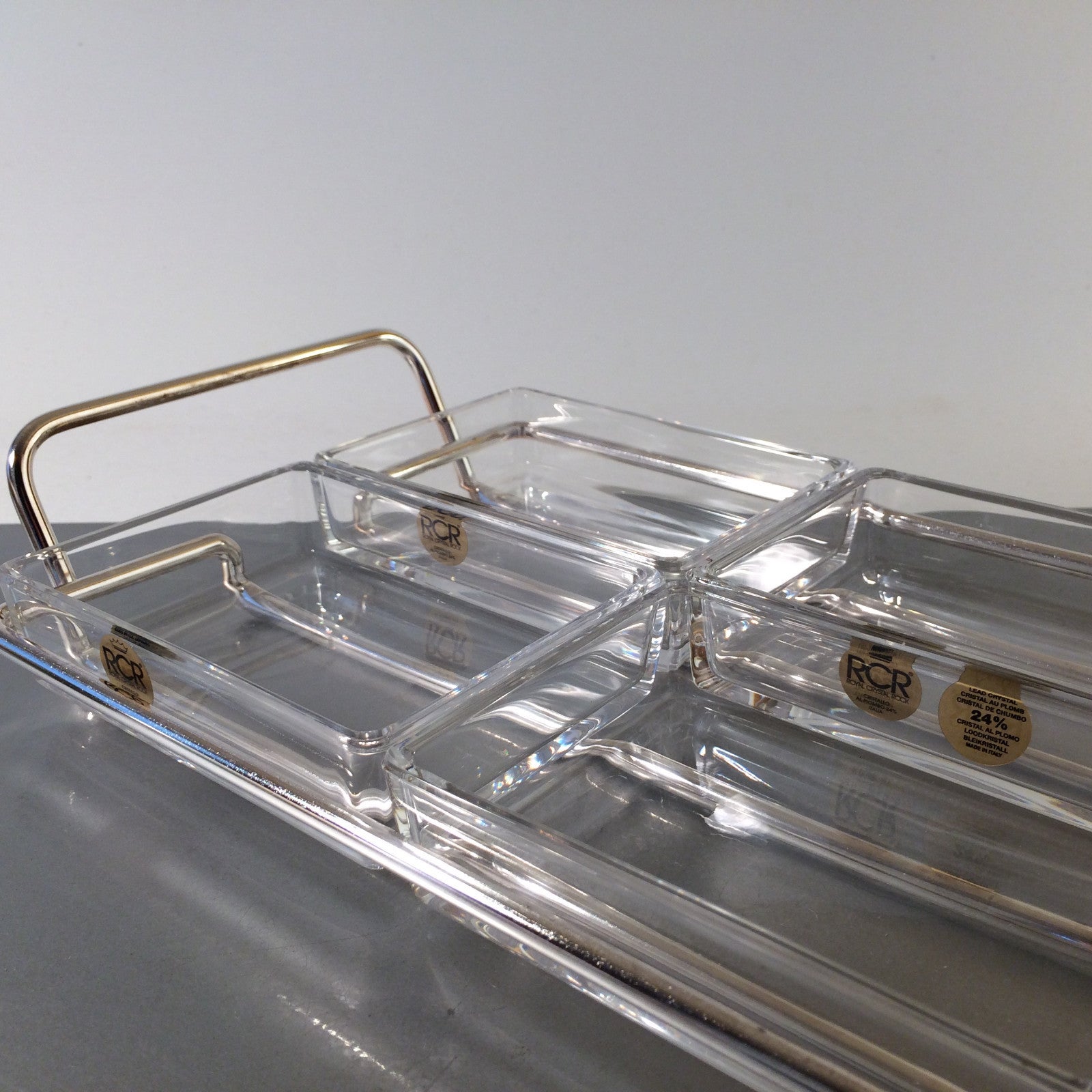 RCR Italia Schälchen Tablett Schalen Glas versilbert SHERATONN