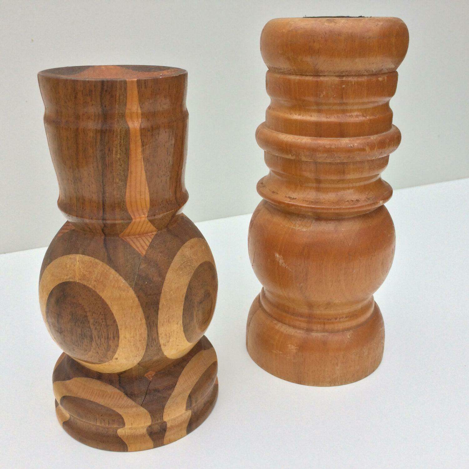 Vase HOLZ Holzvase Innenteil Messing 70er H 20 cm Intarsien 18 cm