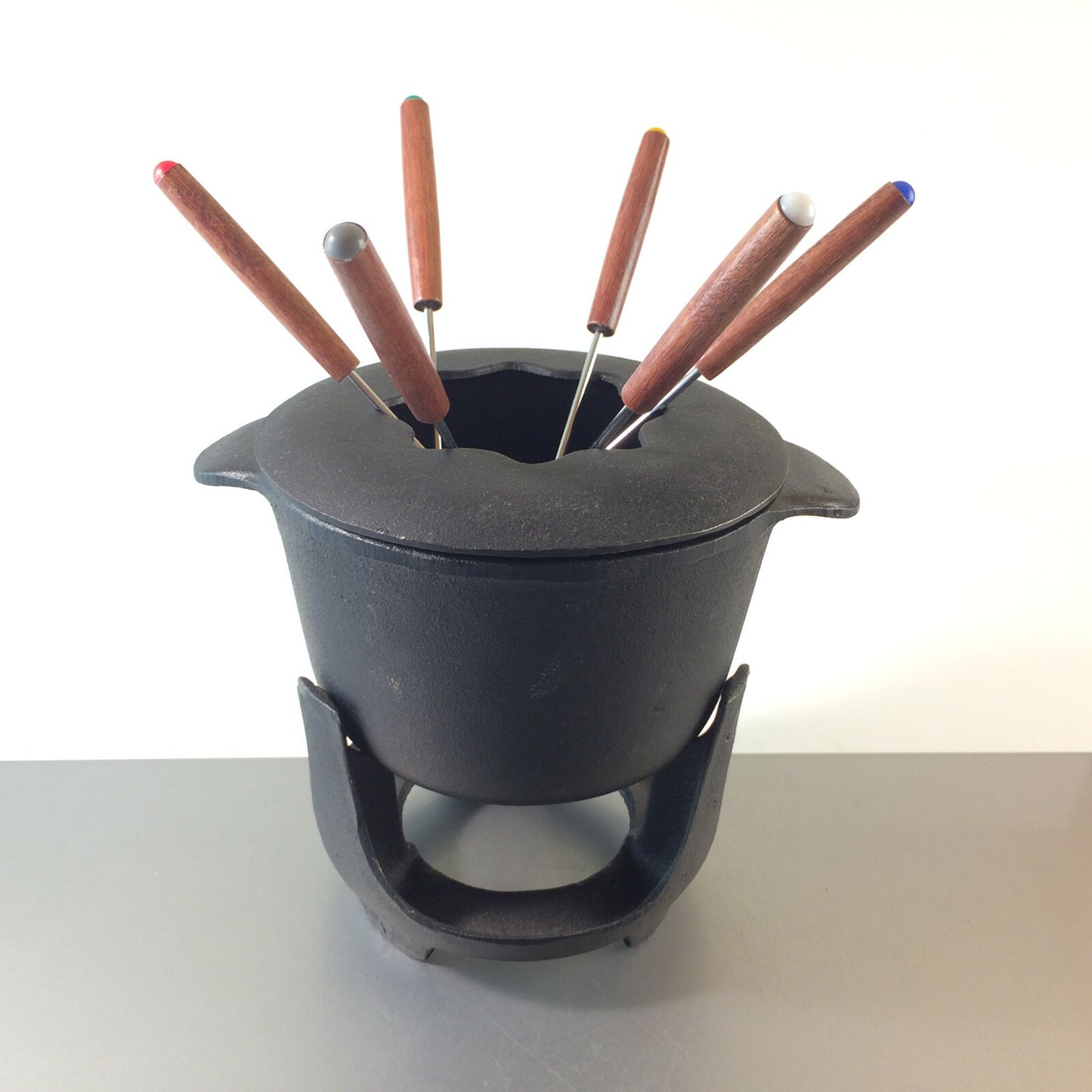 Gusseisen FONDUE Topf Stövchen Rechaude Eisen Vintage Danish Design 60er