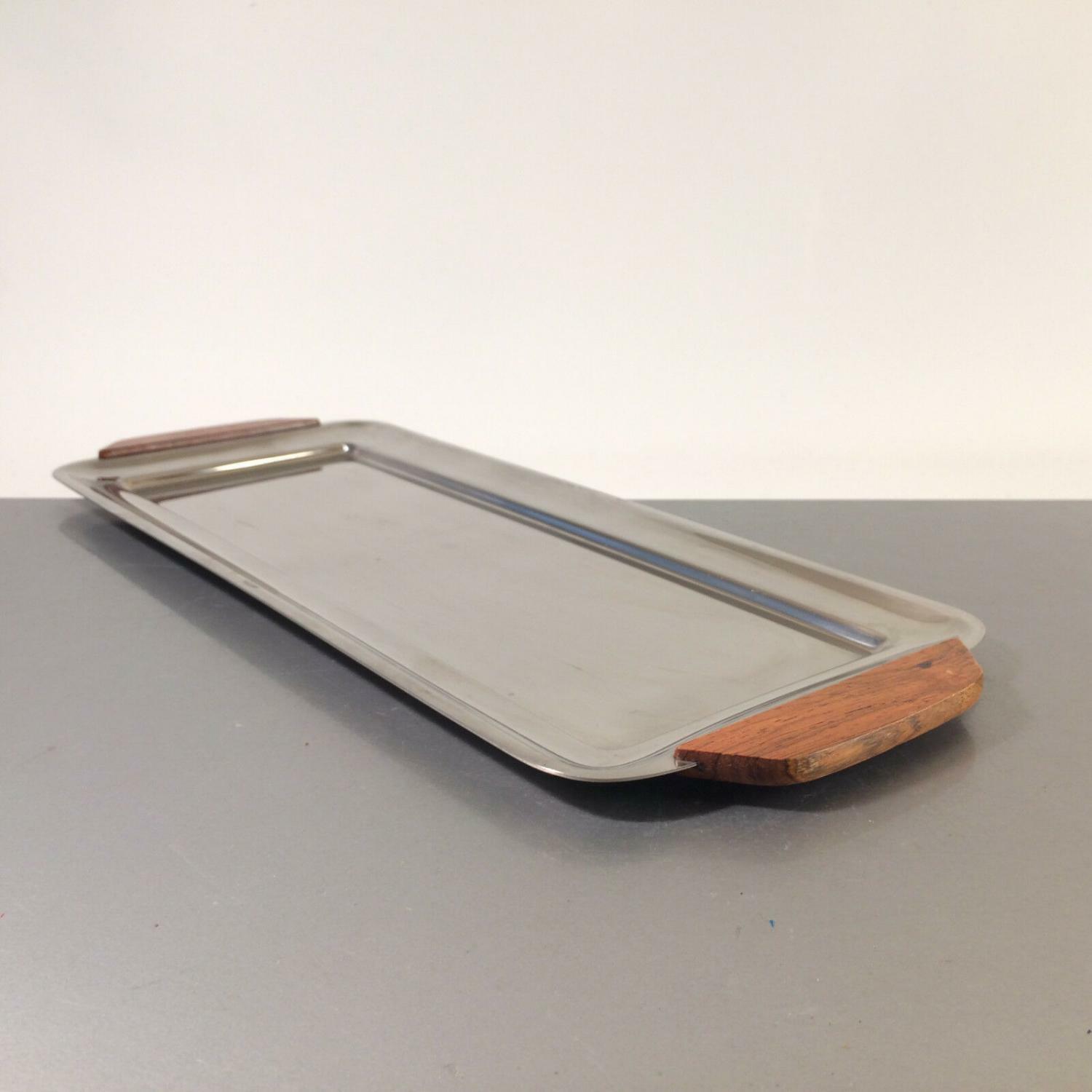 QUIST Edelstahl Platte 38,5 cm 6er 70er Teller Servierplatte Kuchenplatte