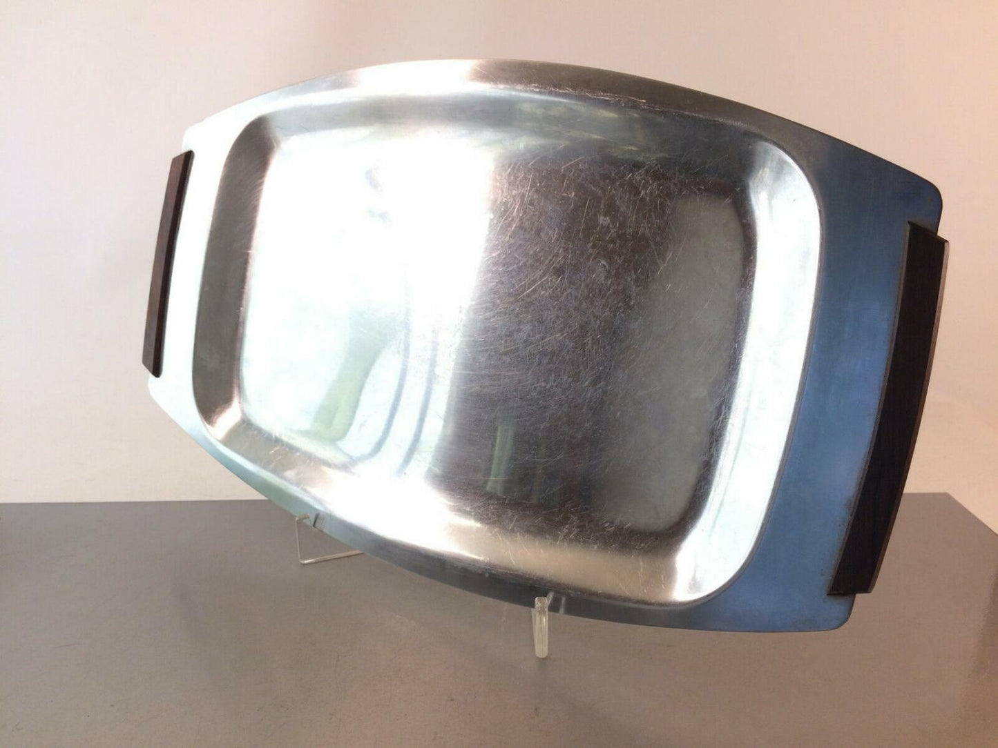 SPRING Swiss Schale Anrichte Platte Servierplatte Holz Edelstahl 47,5 cm